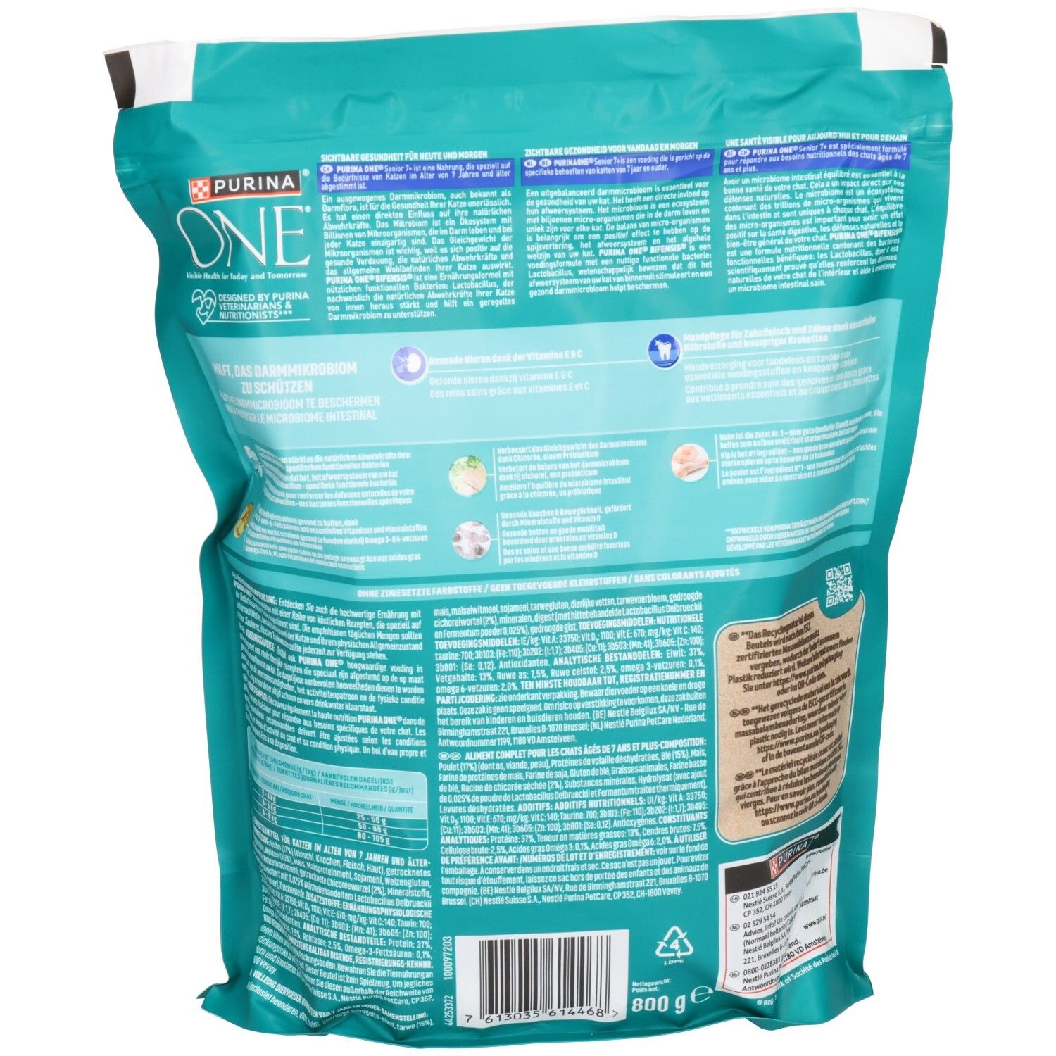 Sachet de 800g de croquettes Purina ONE Bifensis Senior 7+ pour chats.