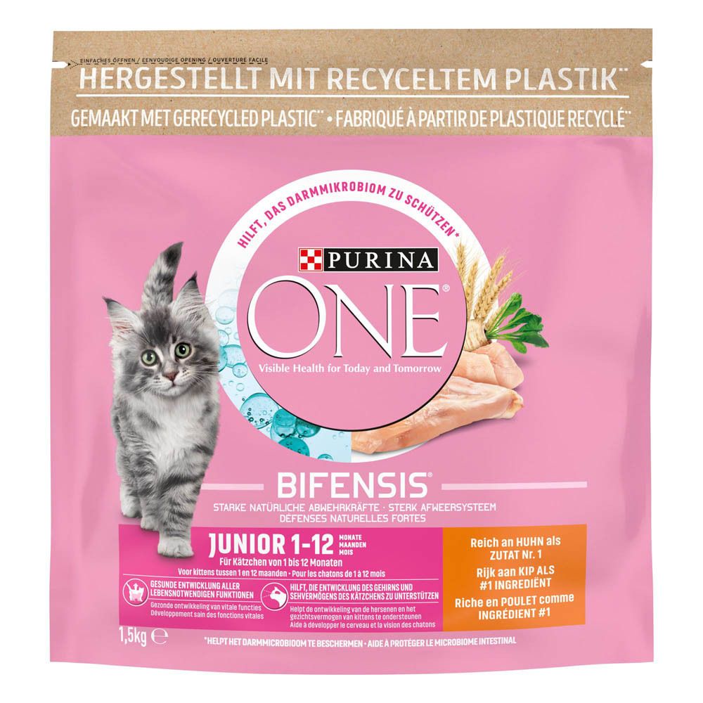 Sachet de nourriture pour chat Purina One Bifensis Junior au poulet et céréales. 1,5 kg.