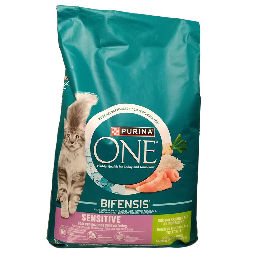 Zak van 1,5 kg Purina ONE BIFENSIS Sensitive kattenvoer.