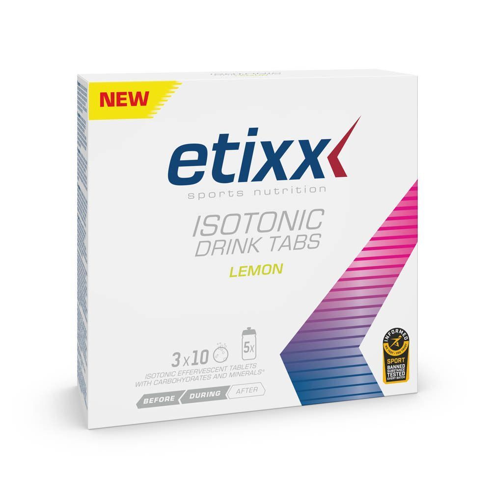 Doos Etixx Isotonic Drink Tabs Citroen, 3x10 bruistabletten. Nieuw product, Informed-Sport gecertificeerd.