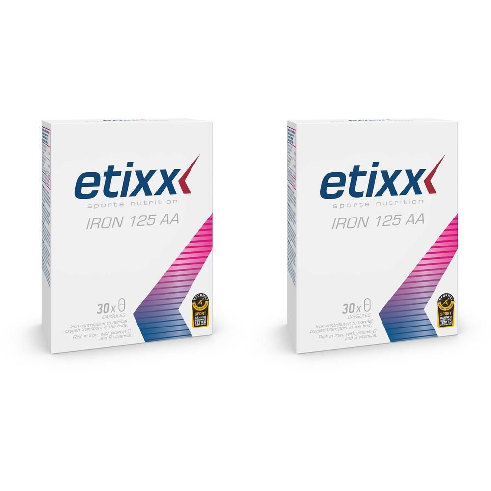 Deux boîtes d'Etixx Iron 125 AA, nutrition sportive, 30 gélules par boîte.