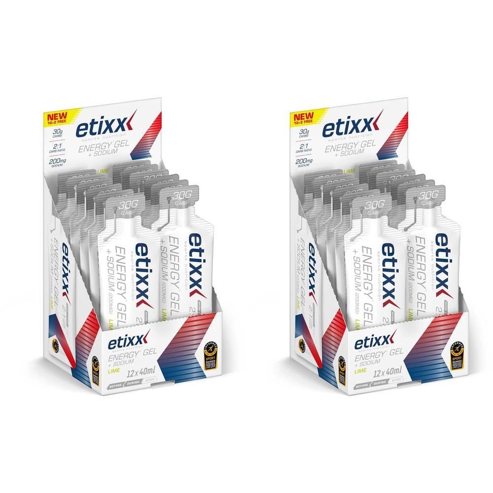 Twee displays met elk 12 Etixx Energy Gels + Sodium Citroen.