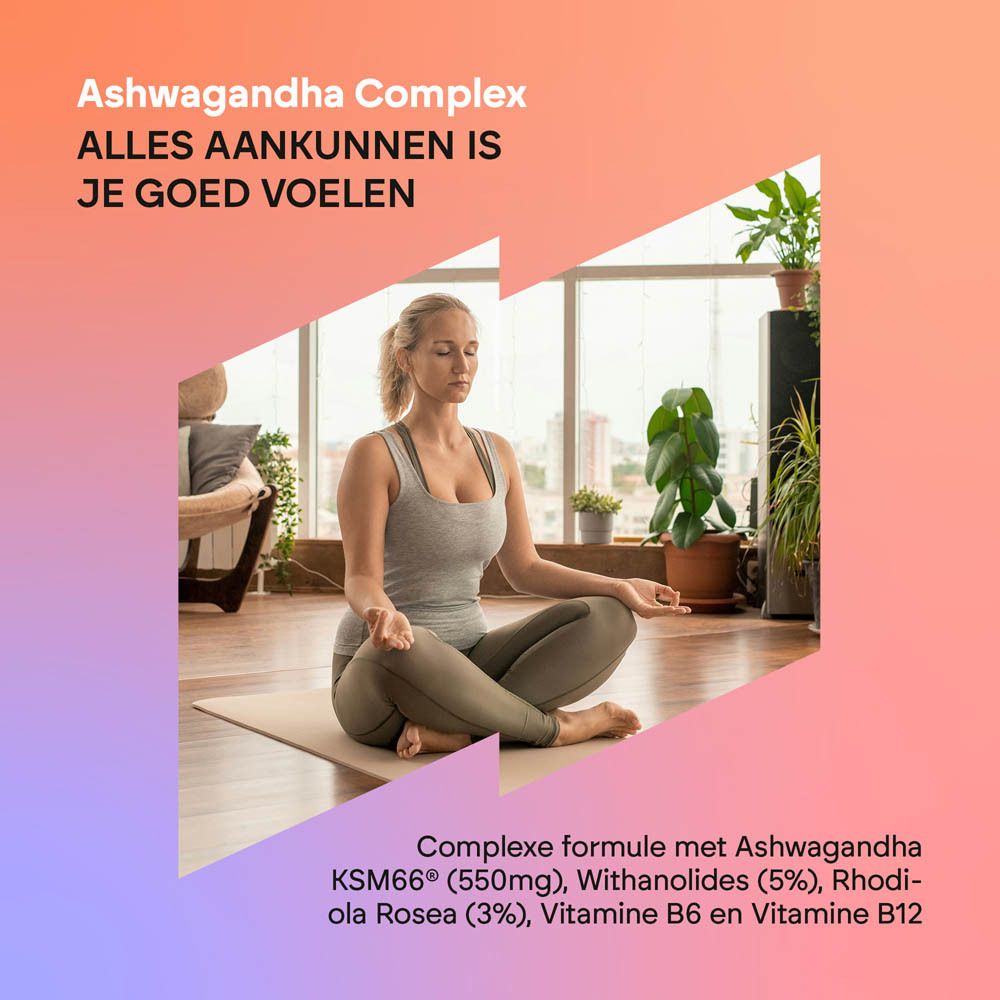 Nutralie Ashwagandha Complex: Complexe formule met 550mg Ashwagandha KSM-66, Rhodiola Rosea, Vitamines B6 & B12.