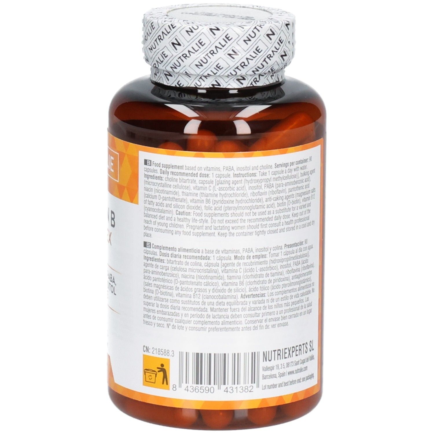 Nutralie Vitamine B Complex face avant avec ingrédients.