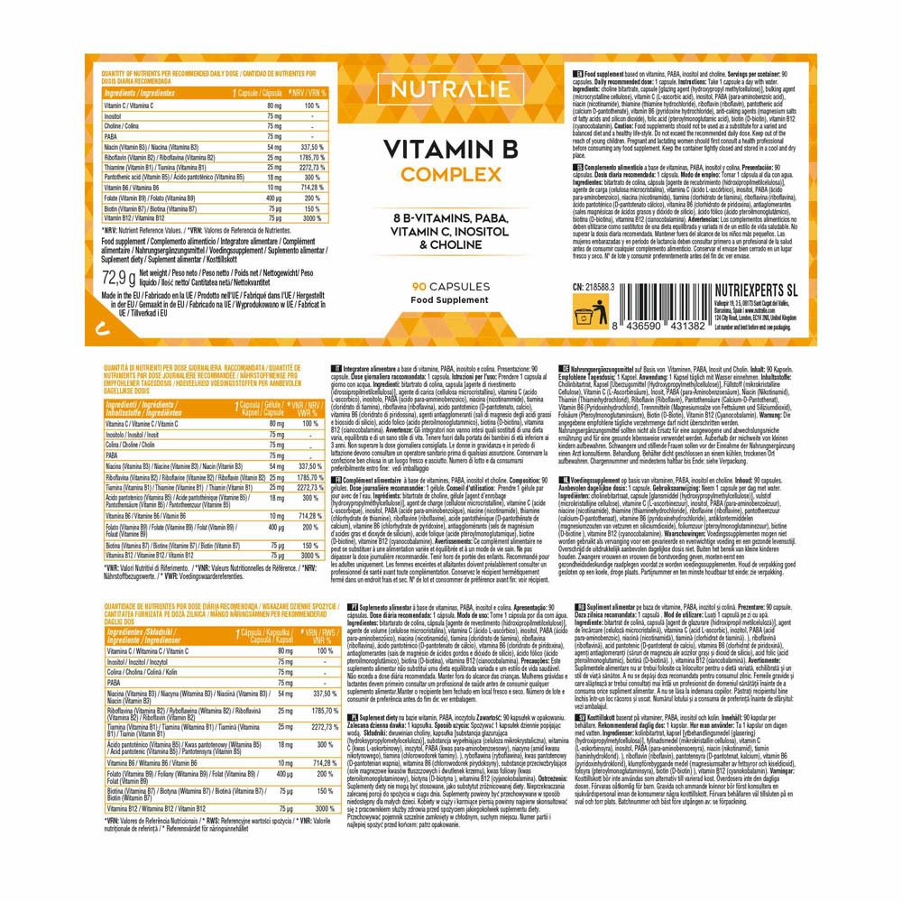 Nutralie Vitamine B Complex fles, 90 capsules, vegan.