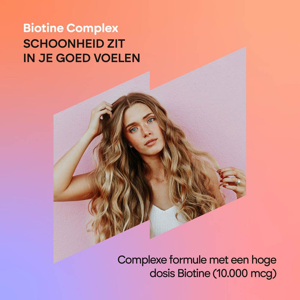 Achterkant van de Nutralie Biotine Complex fles met voedingswaarde-informatie en ingrediënten.