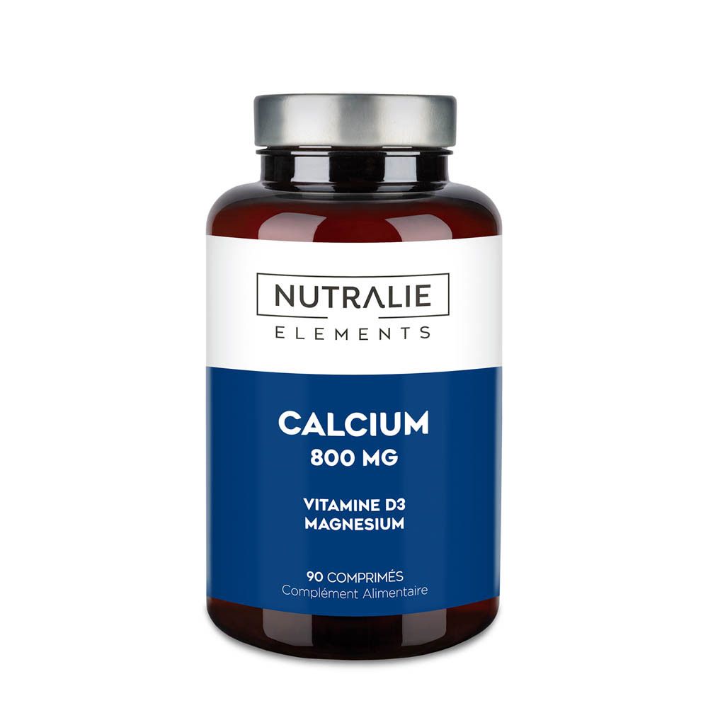 Bouteille Nutralie Calcium 800 mg, Vitamine D3, Magnésium, 90 comprimés.