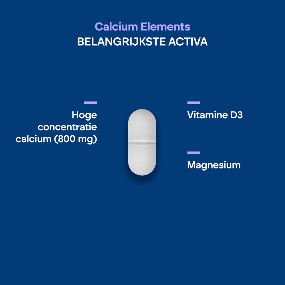 Fles Nutralie Calcium 800 mg, met de slogan "Leven in beweging is je goed voelen".