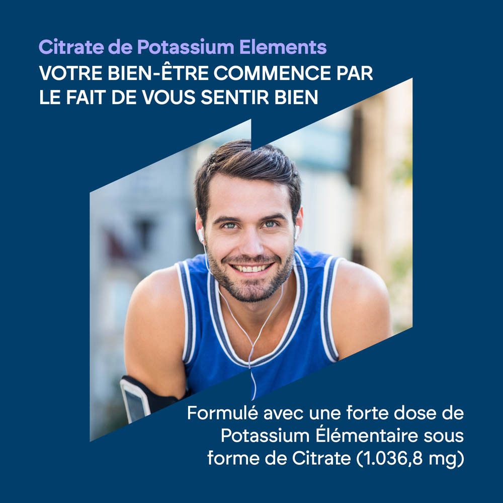 Un homme souriant avec des écouteurs fait la promotion du Citrate de Potassium.