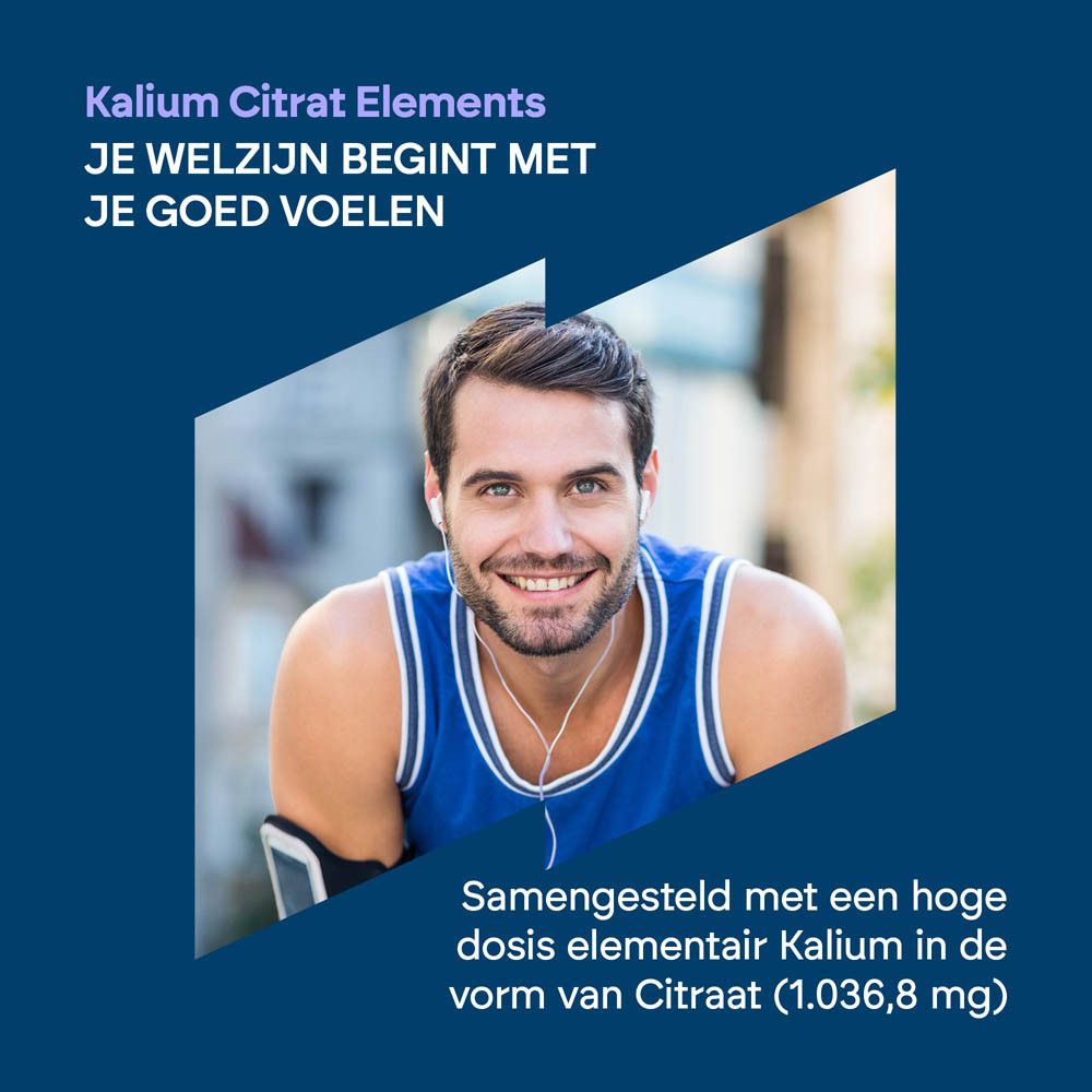 Een lachende man met oortjes promoot Kaliumcitraat.
