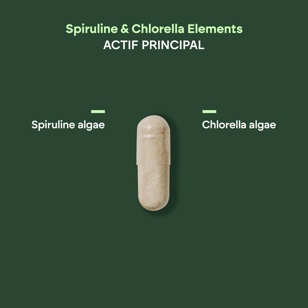 Gélule unique, étiquetée Algues Spiruline et Algues Chlorella.
