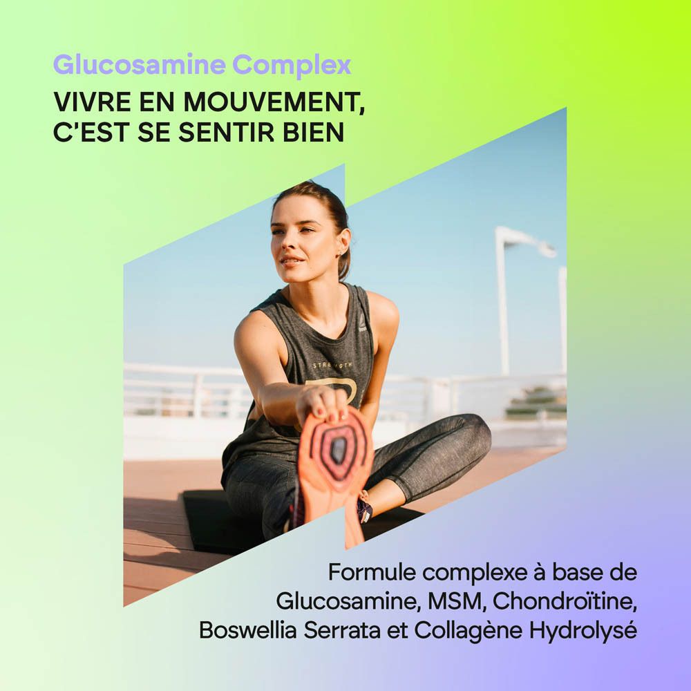 Nutralie Glucosamine Complex: Arrière de la bouteille avec informations nutritionnelles et ingrédients. 120 comprimés.