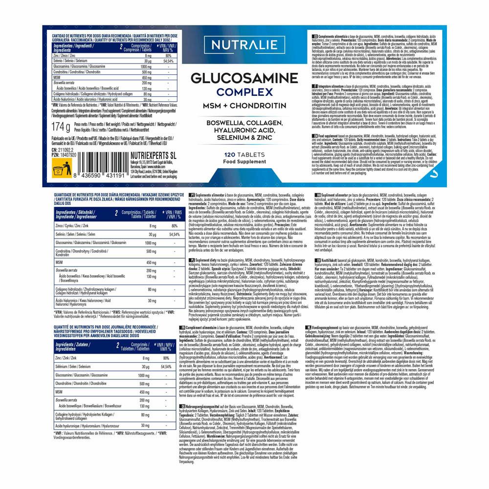 Nutralie Glucosamine Complex fles met informatie over ingrediënten.