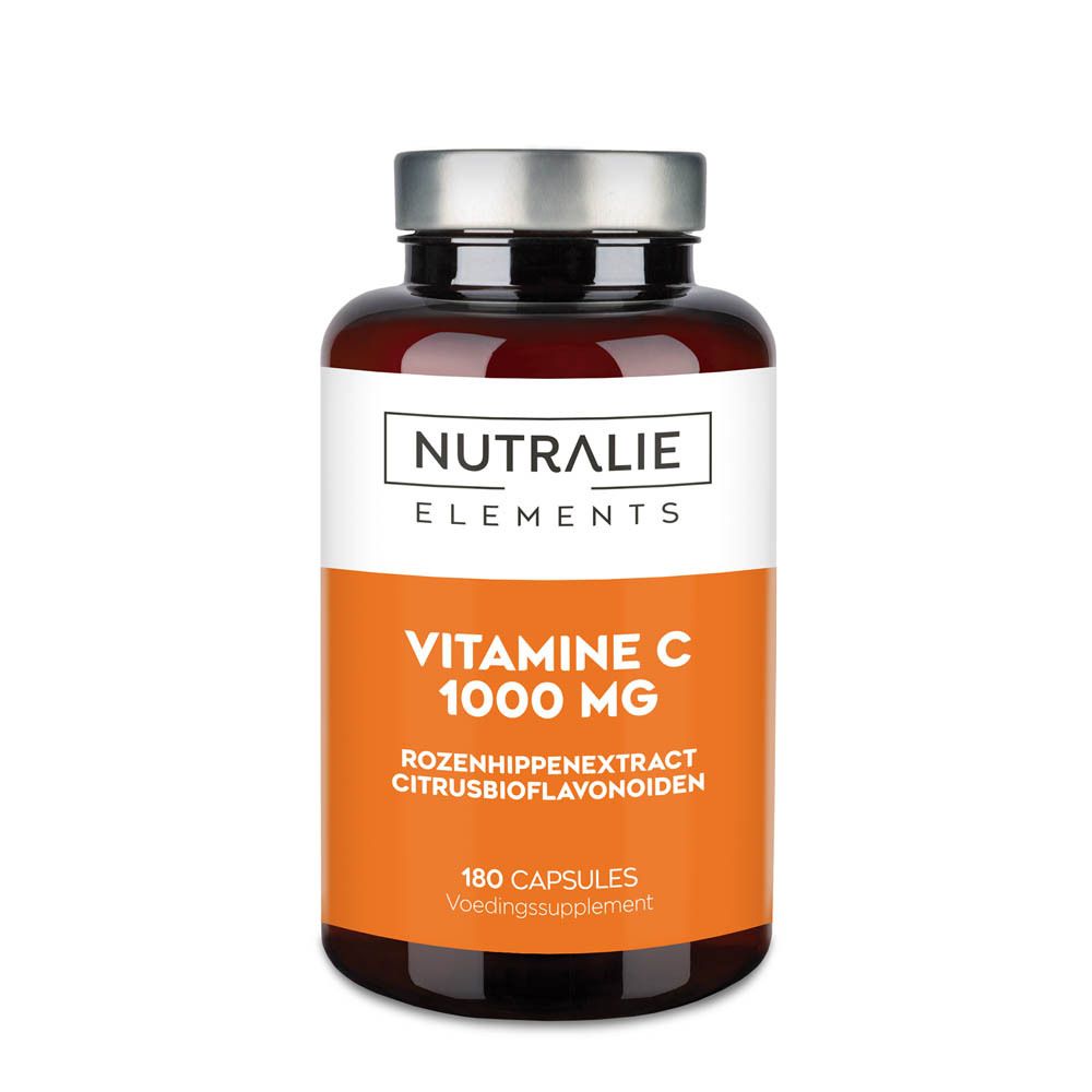 Nutralie Vitamine C 1000 mg fles met 180 capsules, met rozenbottel extract en citrus bioflavonoïden.