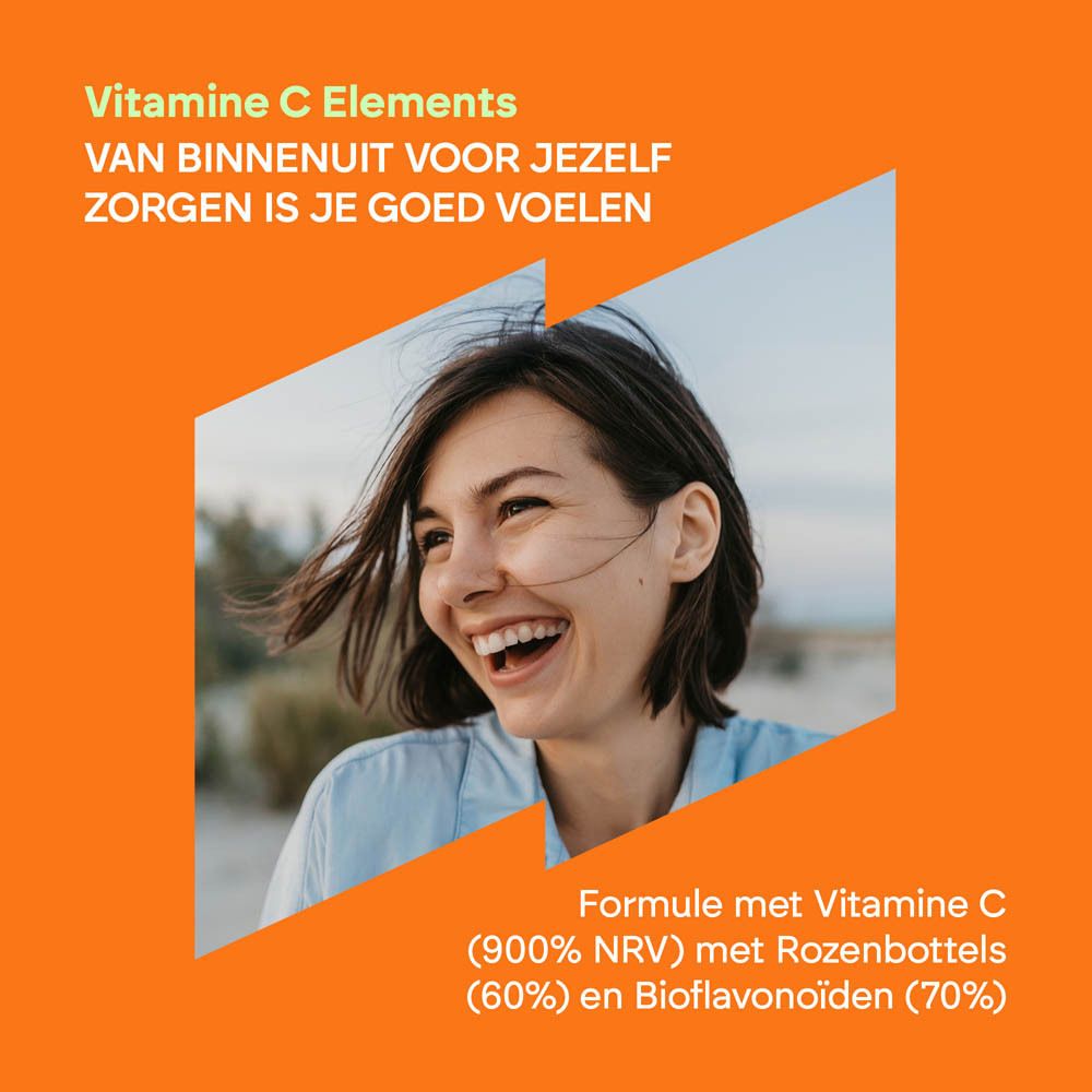Achterkant van een Nutralie Vitamine C 1000 mg fles met voedingswaarde-informatie en ingrediënten.