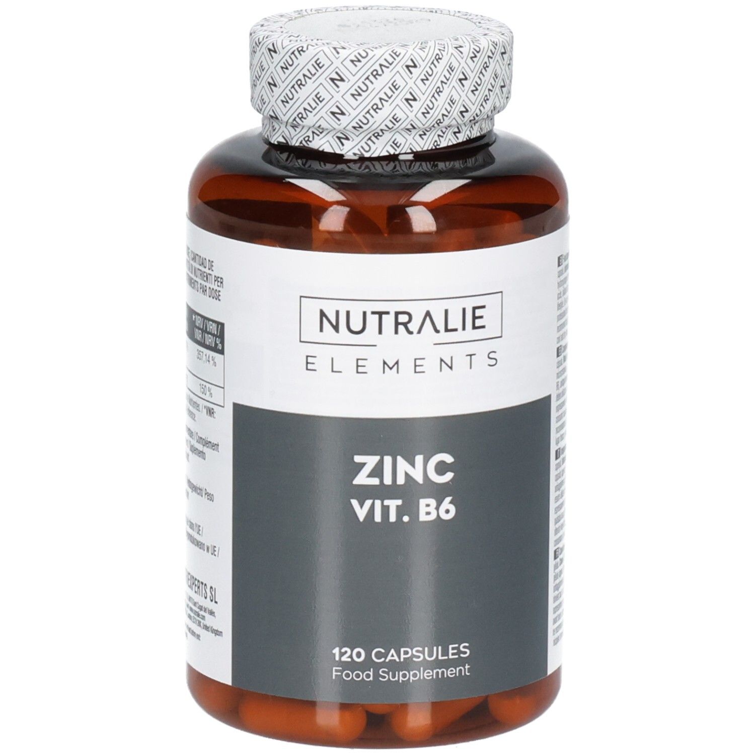 Bruine pot Nutralie Zink Vit. B6, 120 capsules.