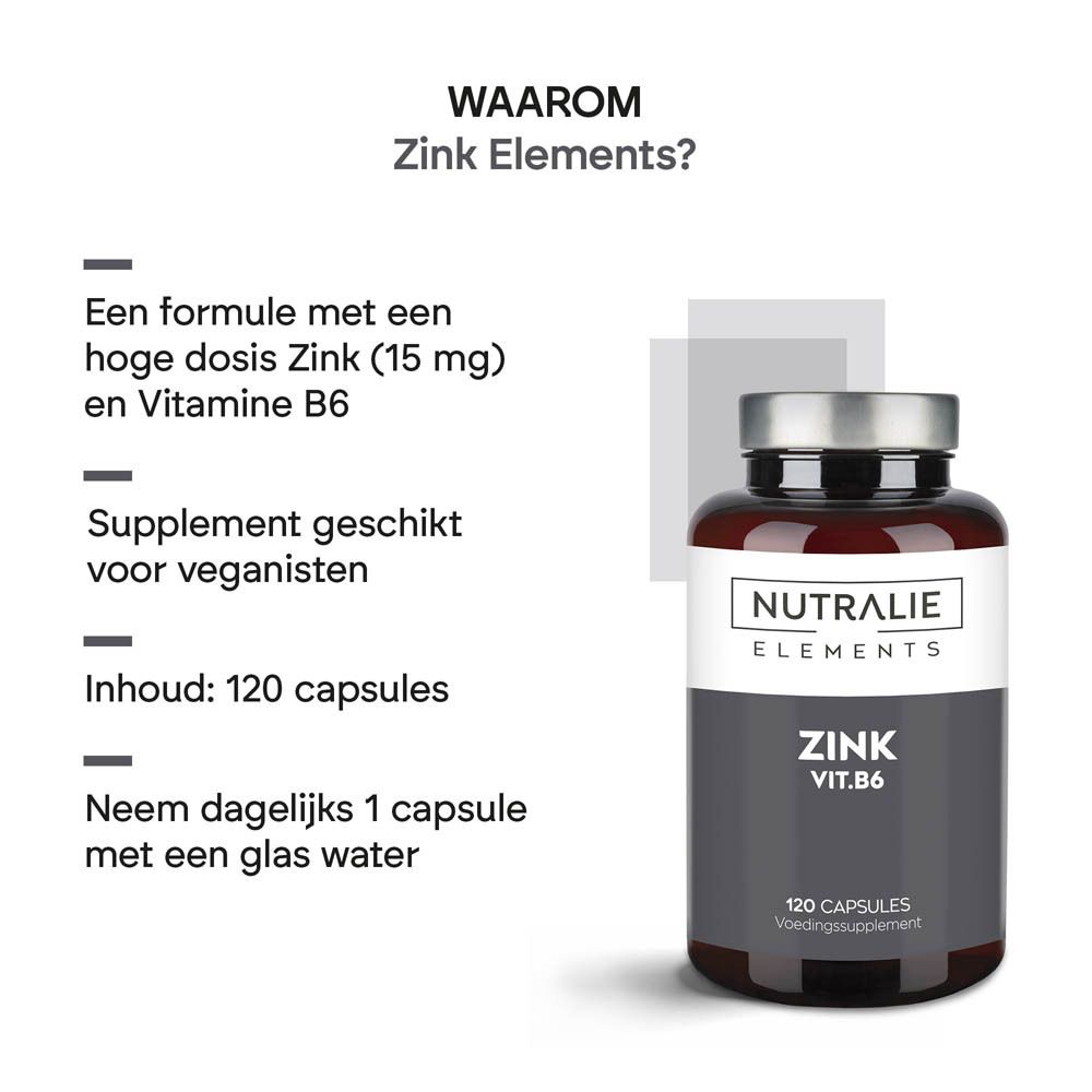 Zijaanzicht van een Nutralie Zink Vit. B6 pot met gewichtsaanduiding.
