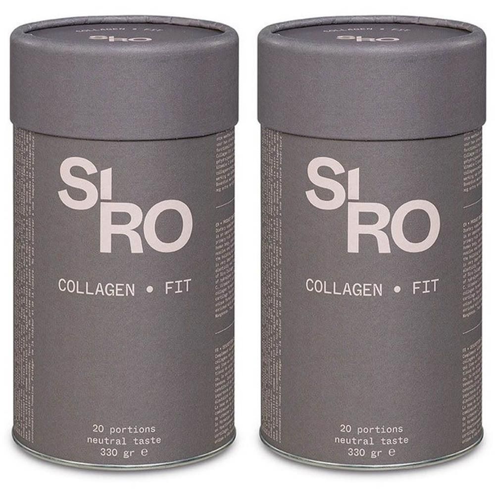 Deux boîtes rondes SiRo Collagen FIT avec étiquette.