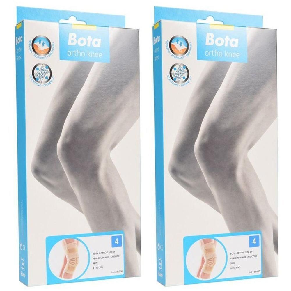 Twee verpakkingen Bota Ortho kniebraces, maat 4, huidskleur.