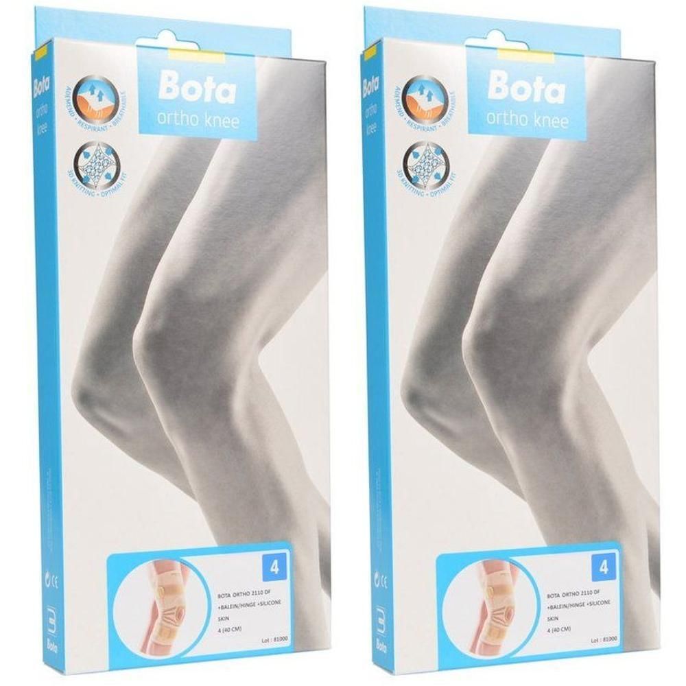 Twee verpakkingen Bota Ortho kniebraces, maat 4, met afbeeldingen van knieën.