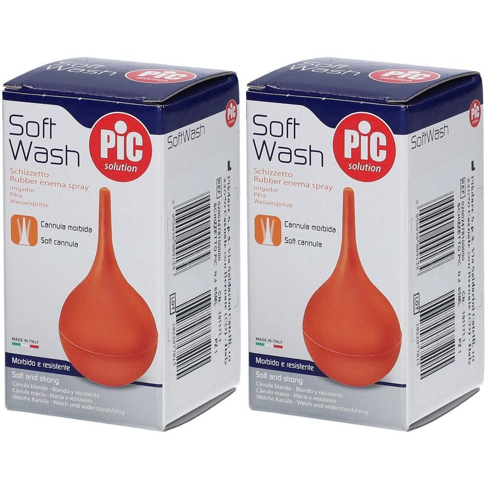 Twee verpakkingen PIC Soft Wash rubberen spuit met zachte canule.