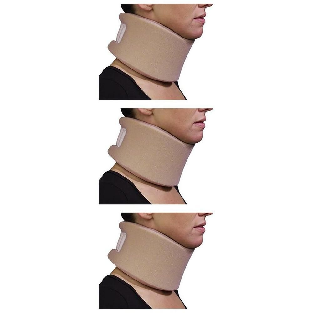 Beige nekkraag extra klein met klittenbandsluiting, profiel van een vrouw.