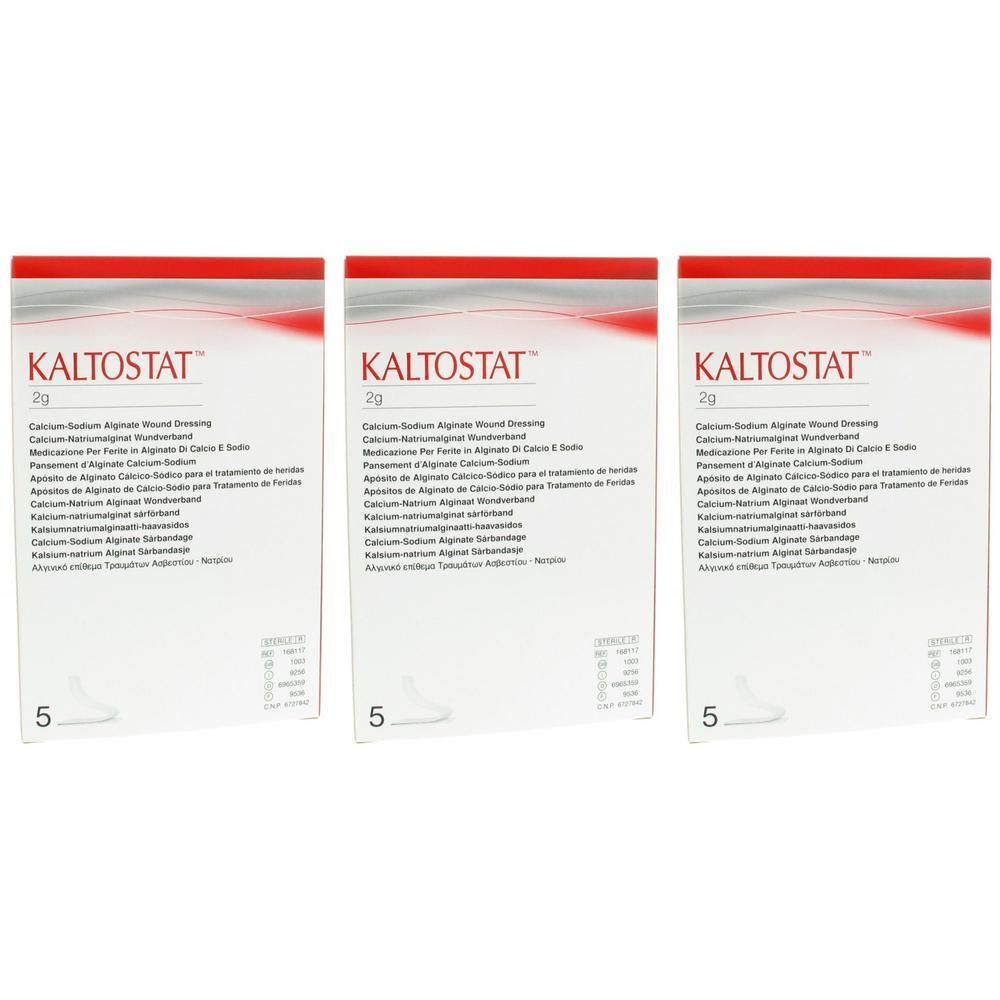 Drie pakken Kaltostat 2g calcium-natrium alginaat wonddressing.