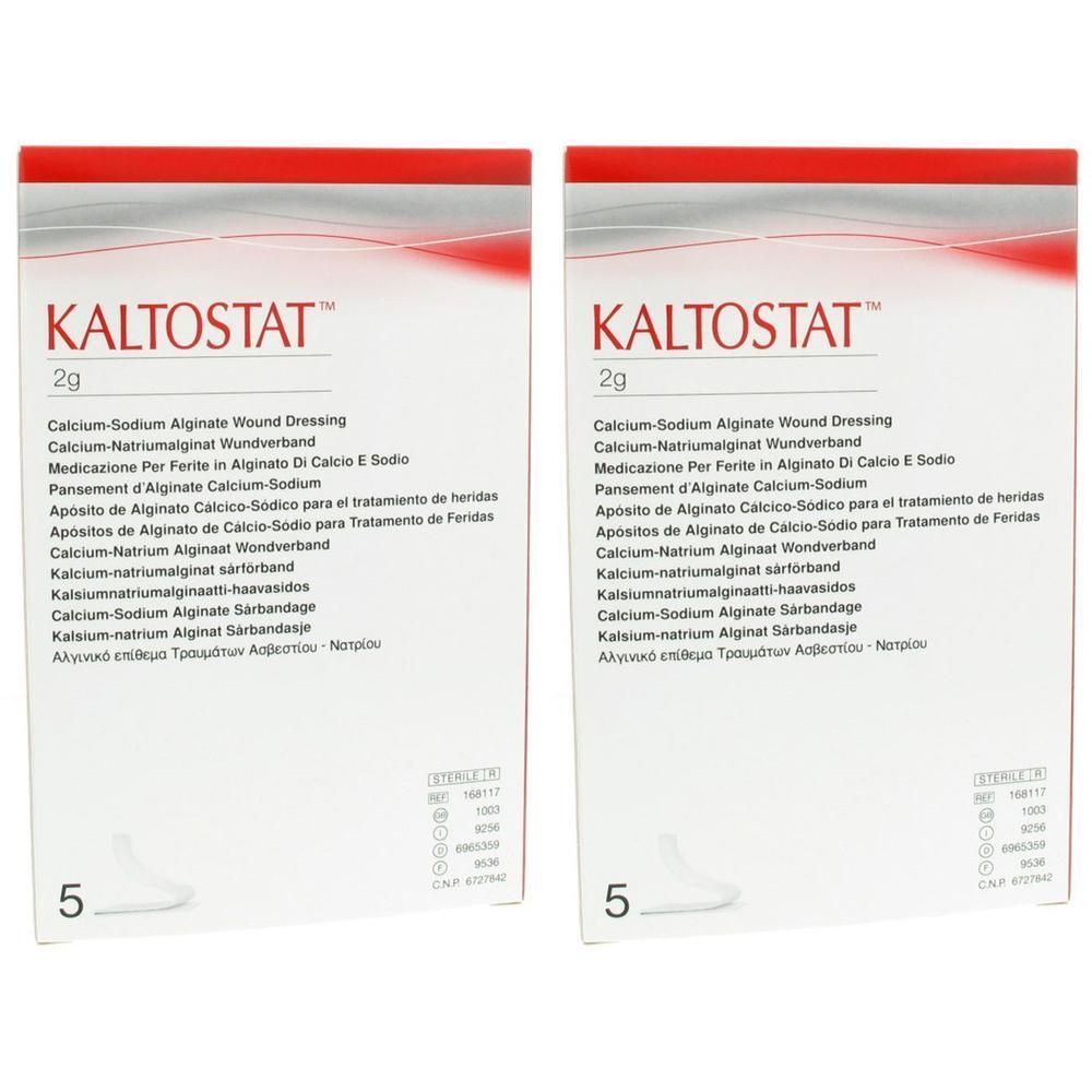 Twee pakken Kaltostat 2g calcium-natriumalginaat wonddressing.