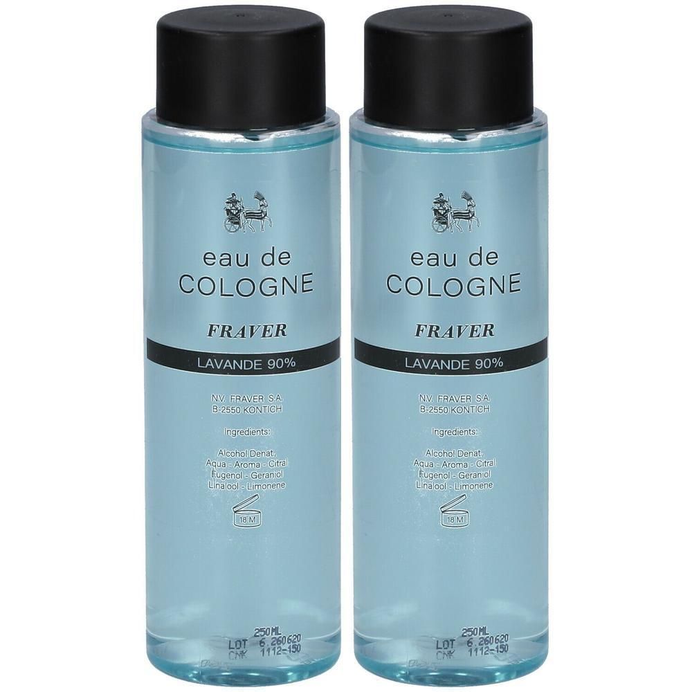 Deux flacons d'Eau de Cologne Lavande 90% de Fraver.
