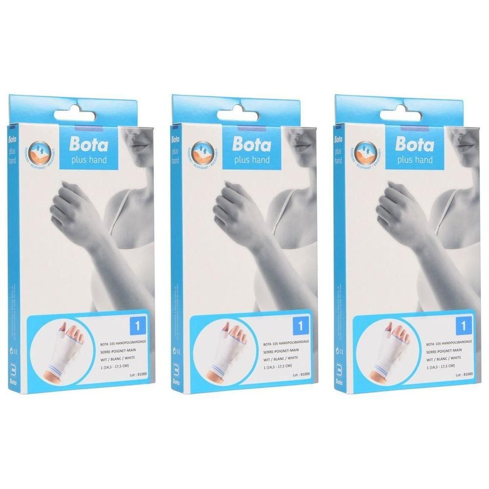 Drie verpakkingen Bota polsband met duimbrace, wit, maat 1.