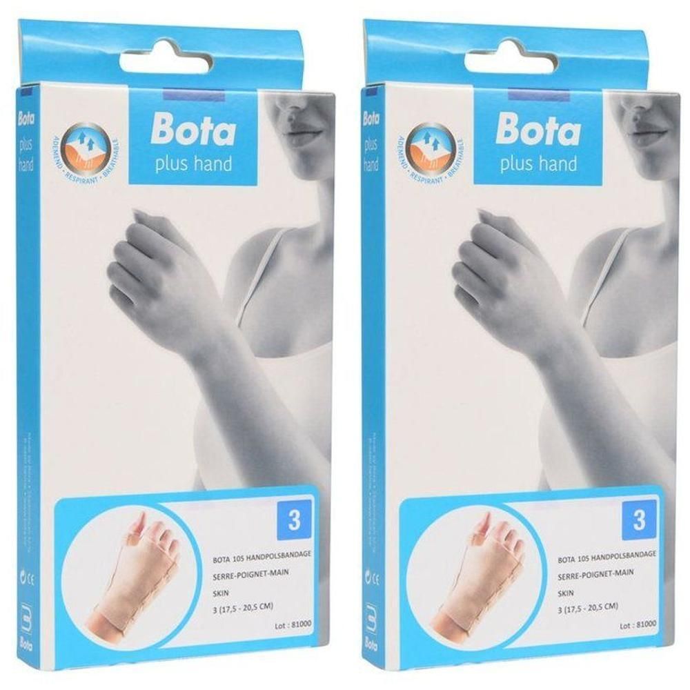 Twee verpakkingen Bota Pols-Duimbrace, maat 3 (17,5-20,5 cm). Huidkleurig, met duimsteun.
