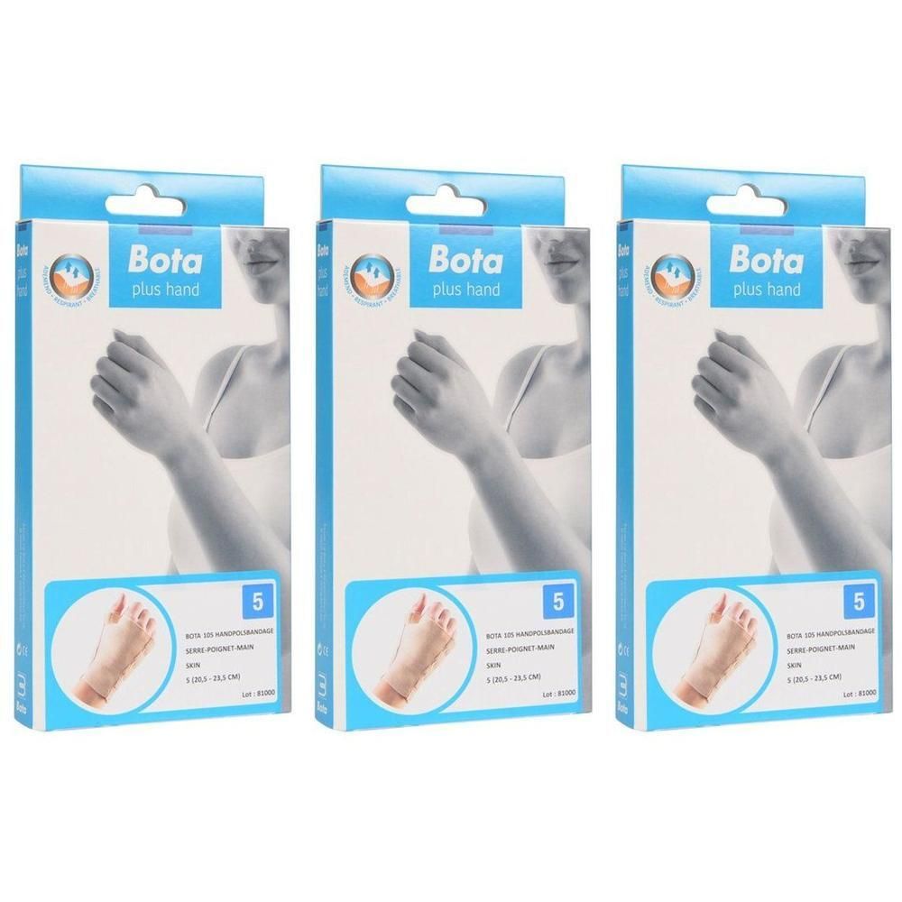 Drie verpakkingen Bota Handpolsband + Duim, maat 5, huidskleur.