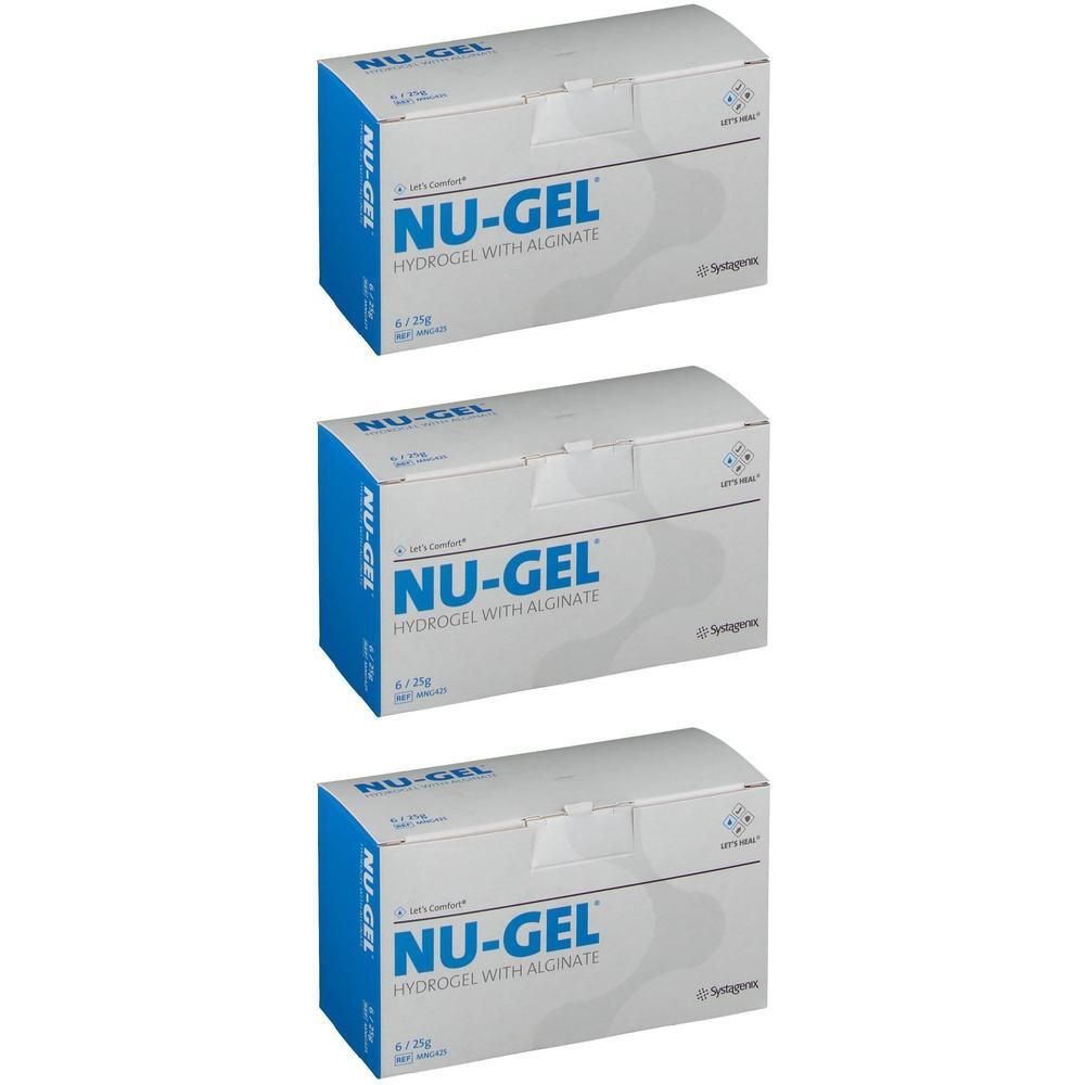 Trois boîtes de Nu-Gel Hydrogel avec alginate, chacune 6x2g.
