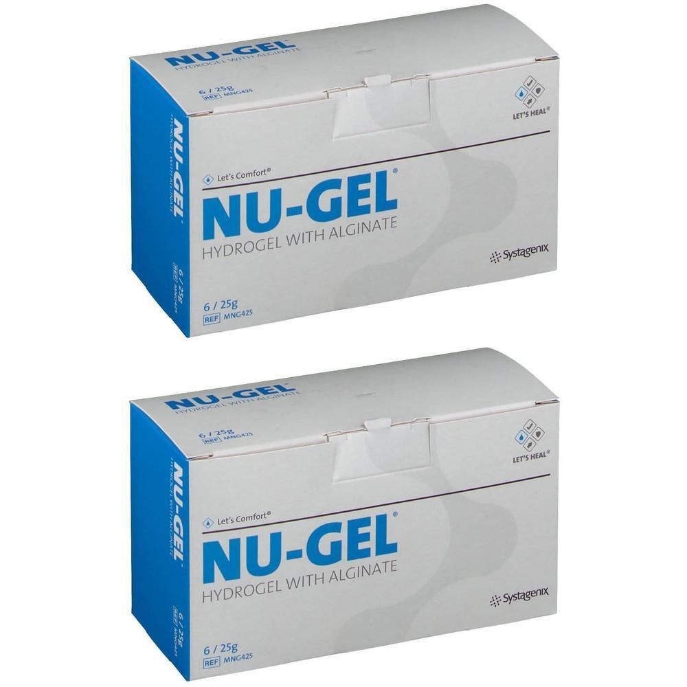 Deux boîtes de Nu-Gel Hydrogel avec alginate, 6x 25g chacune.