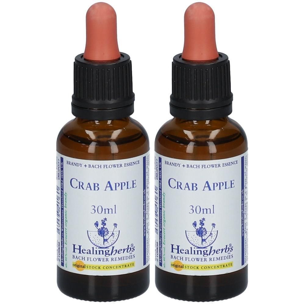 Deux flacons Healing Herbs Crab Apple Elixir Floral, 30ml chacun.