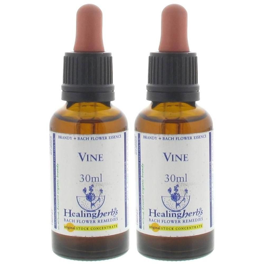 Deux flacons Healing Herbs Vine essence de fleurs de Bach, 30ml chacun, avec bouchon compte-gouttes.