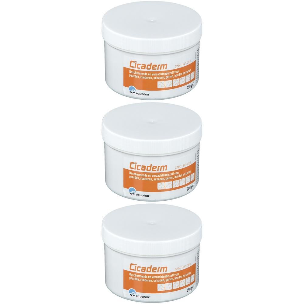 Drie witte potten Cicaderm crème, elk 250ml.