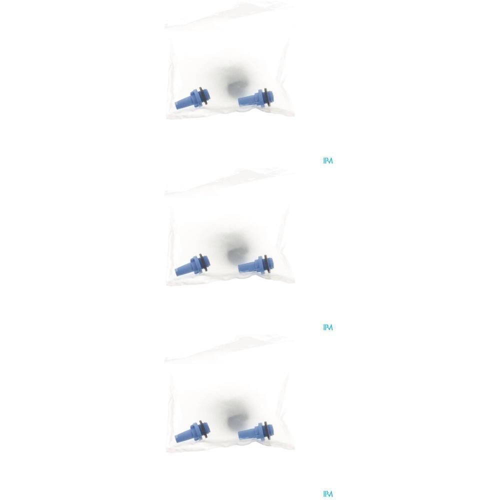 Twee blauwe luchtfilterconnectoren met zwarte afdichtingen, individueel verpakt in zakjes.