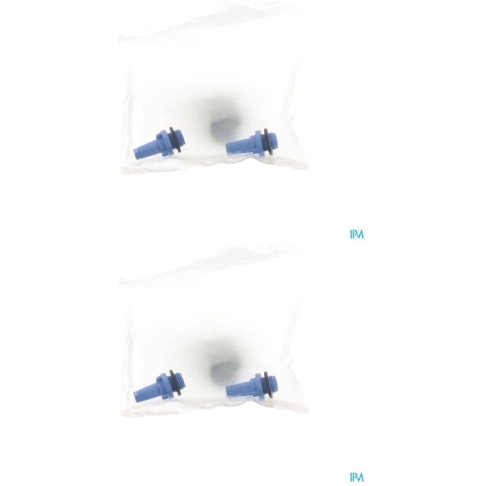 Twee blauwe luchtfilter uitlaatkleppen met zwarte afdichtingen, individueel verpakt in plastic zakken.