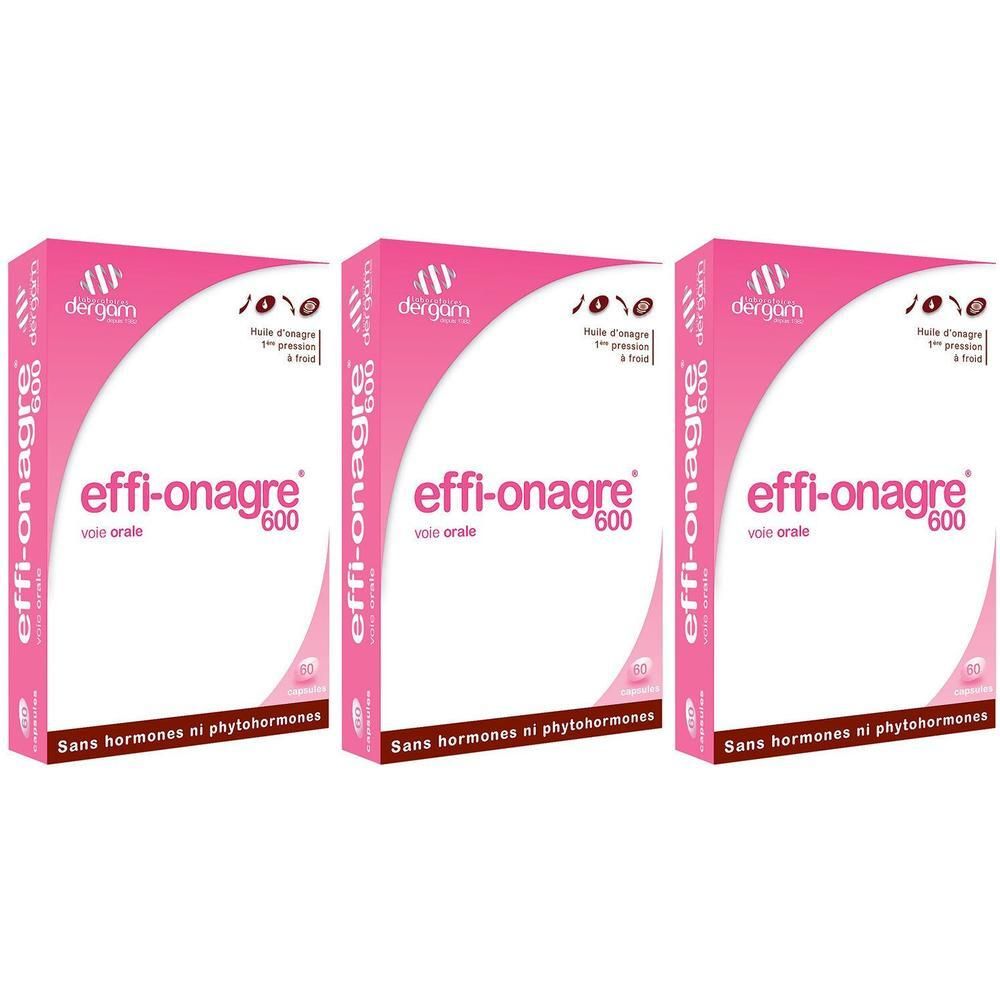 Drie pakken Effi Onagre 600, orale inname, zonder hormonen of fytohormonen.