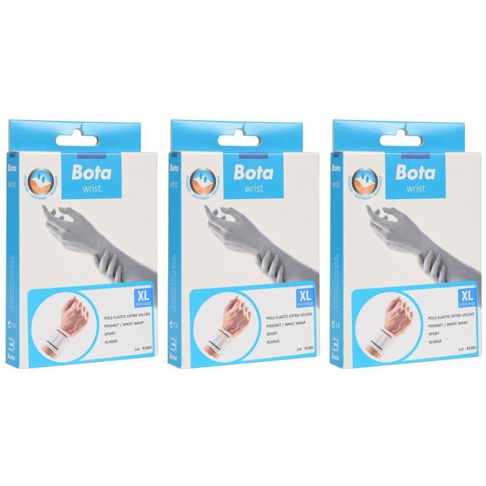 Trois paquets de supports de poignet Bota à velcro, taille XL.