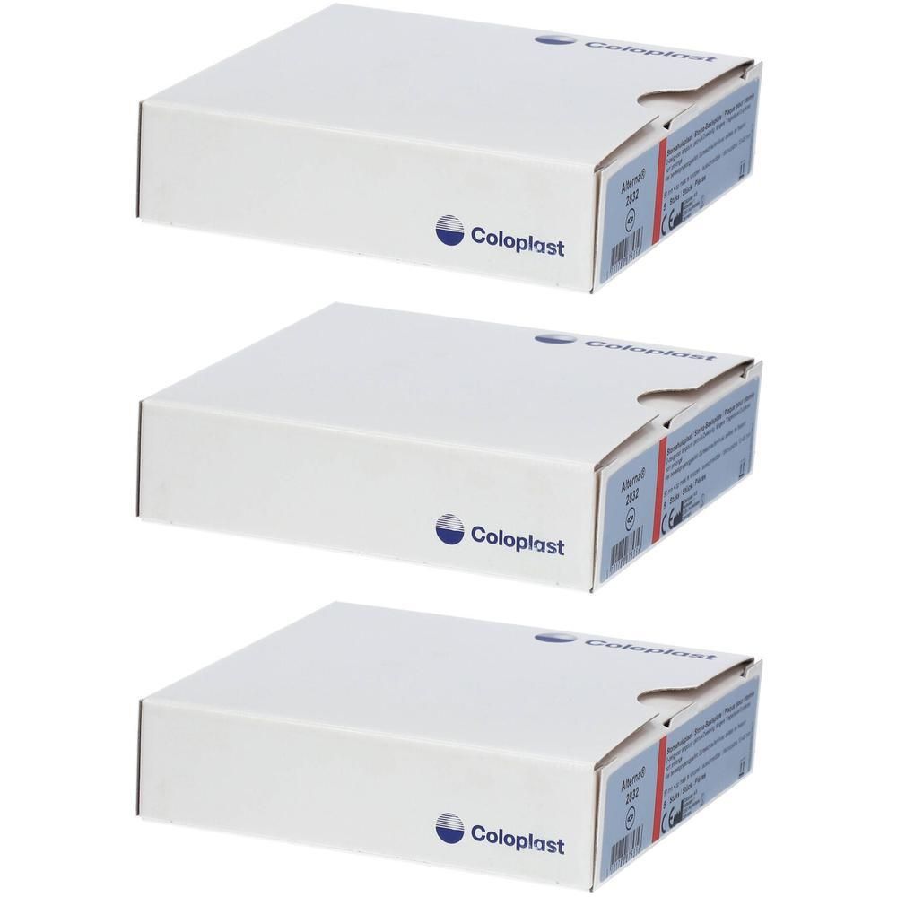 Trois boîtes Coloplast blanches avec informations produit sur l'étiquette.