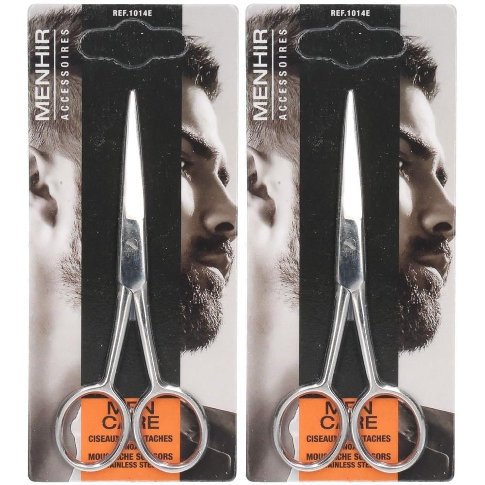 Deux paires de ciseaux à moustache en acier inoxydable, emballées.