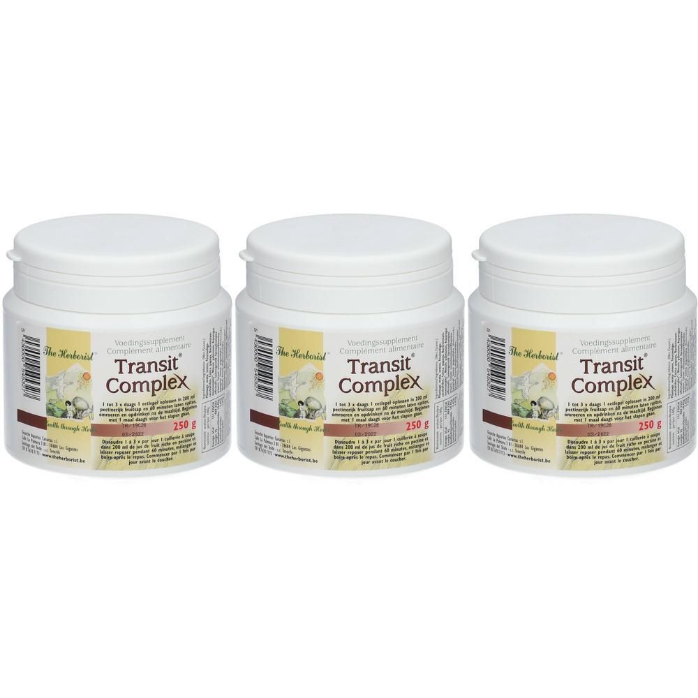 Drie potten Herborist Transit Complex, elk 250g.