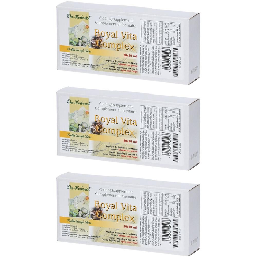 Drie pakken Herborist Royal Vita Complex Voedingssupplement, elk 20x10 ml.