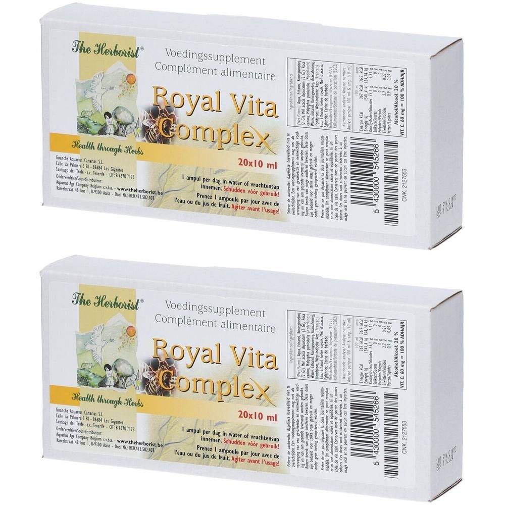 Deux boîtes de Herborist Royal Vita Complex Complément alimentaire, 20x10ml.