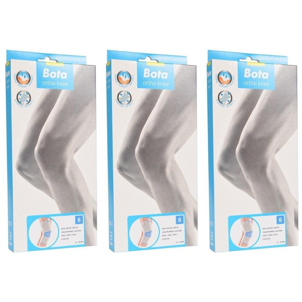 Trois paquets de genouillère Bota Ortho, taille 6, grise.