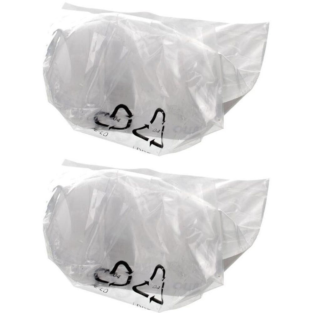 Deux pièces blanches d'aspect nébuleux, emballées individuellement dans du plastique.