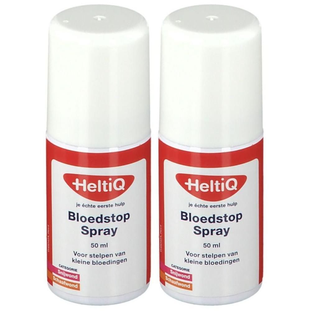 Twee Heltiq Bloedstop Spray flacons, 50 ml.
