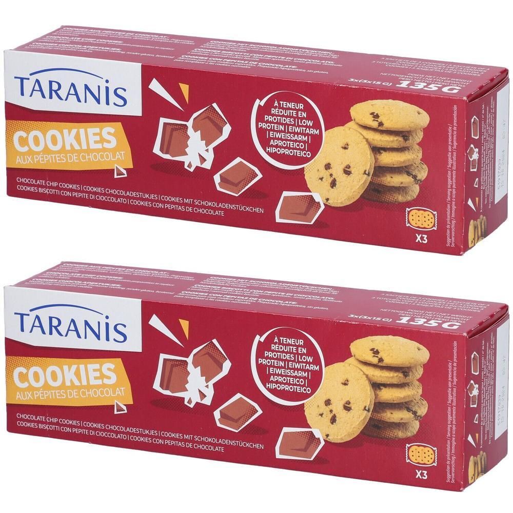 Twee pakken Taranis Cookies met chocoladestukjes, 135g.